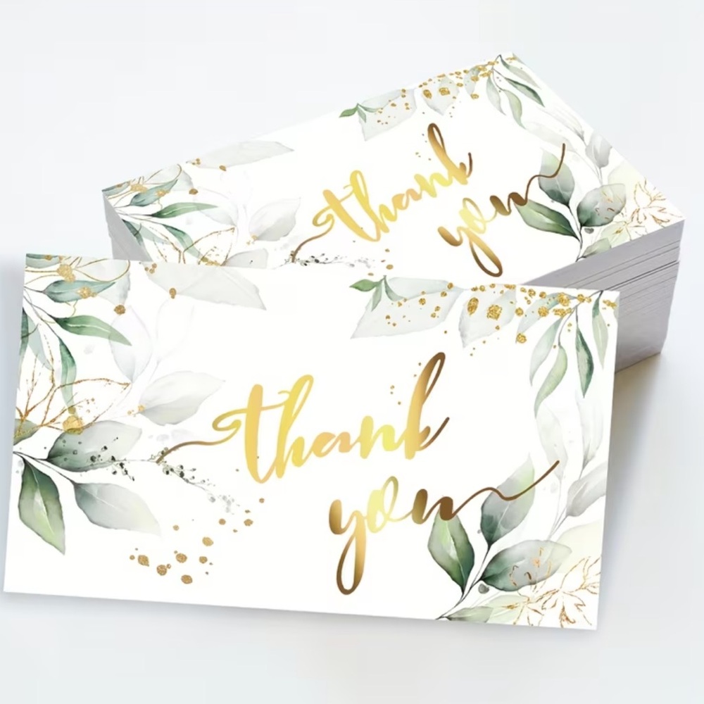 Elegant Gold and Green Thank You Cards 50 Cards NEW